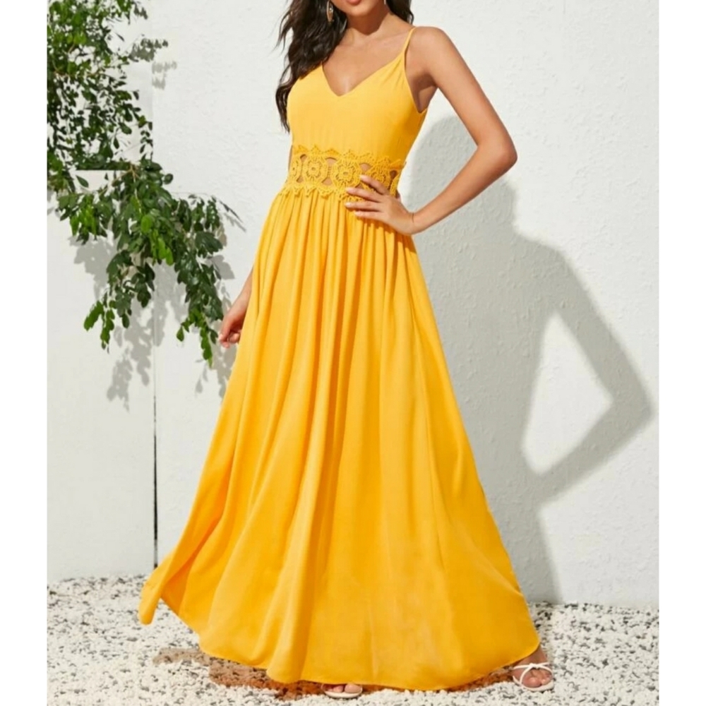 Yellow Insert Swing Maxi Cami Dress